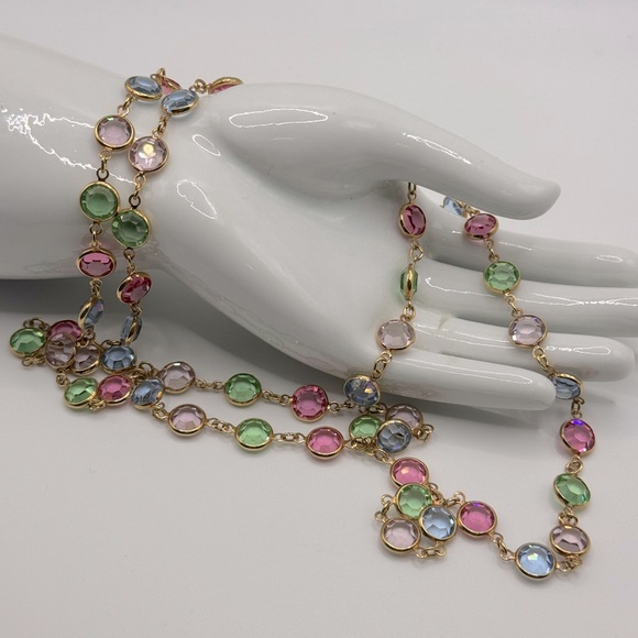Long Multi Color Crystal Necklace 26 inches - Picture 2 of 5